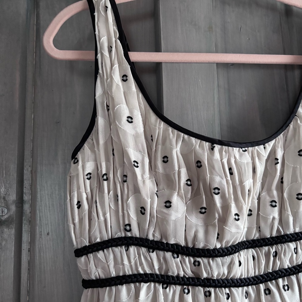 Adrianna Papell Black and Ivory Swiss Dot A Line Dress Braided Size 6 - Picture 5 of 13